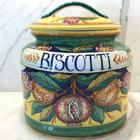 ITALIAN HANDMADE PAINTED FRUIT BISCOTTI JAR NEW! - Picture 1 of 14